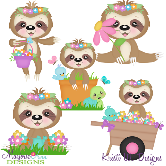 Spring Sloths SVG Cutting Files Includes Clipart - Click Image to Close